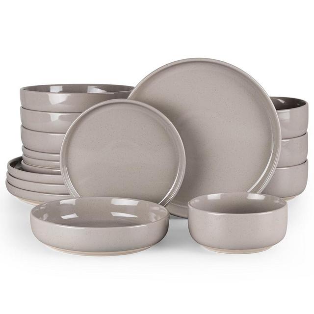 HaWare 16-Piece Plates and Bowls Set for 4, Stoneware Dinnerware Sets with Pasta Bowl, Dishes Set for Home Restaurant, Speckled Cream Coffee