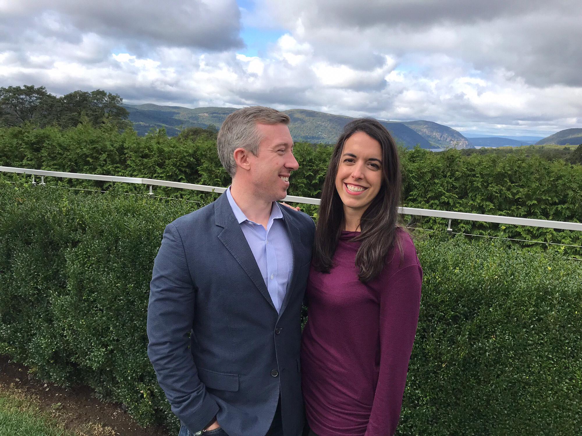 Visiting our wedding venue with family, one year before the big day