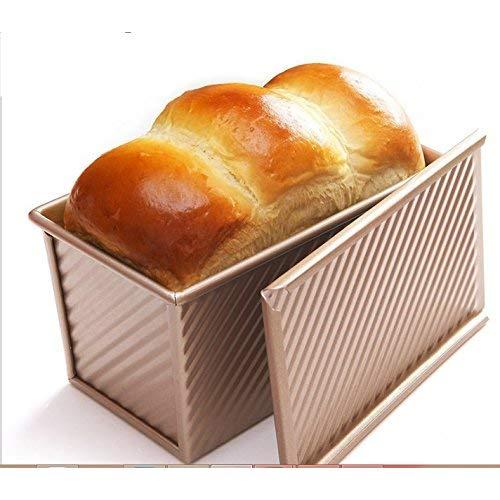 Pullman Loaf Pan w Cover Bread Toast Mold corrugated loaf Pan Non Stick Gold Aluminium Alloy (8.35X4.8X4.5INCH)