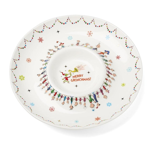 Lenox 898096 Merry Grinchmas Chip & Dip Bowl, Christmas Dishes, Festive Holiday Serveware