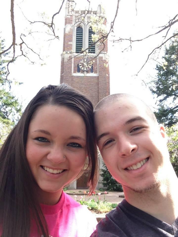 In front of the Beaumont tower at MSU on one of our weekend visits 🥰