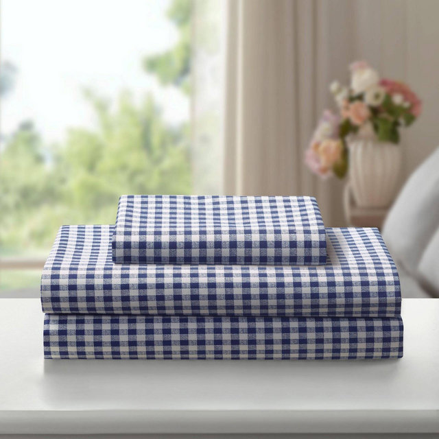 Laurel & Mayfair Queen Gingham Print Sheet Set Navy