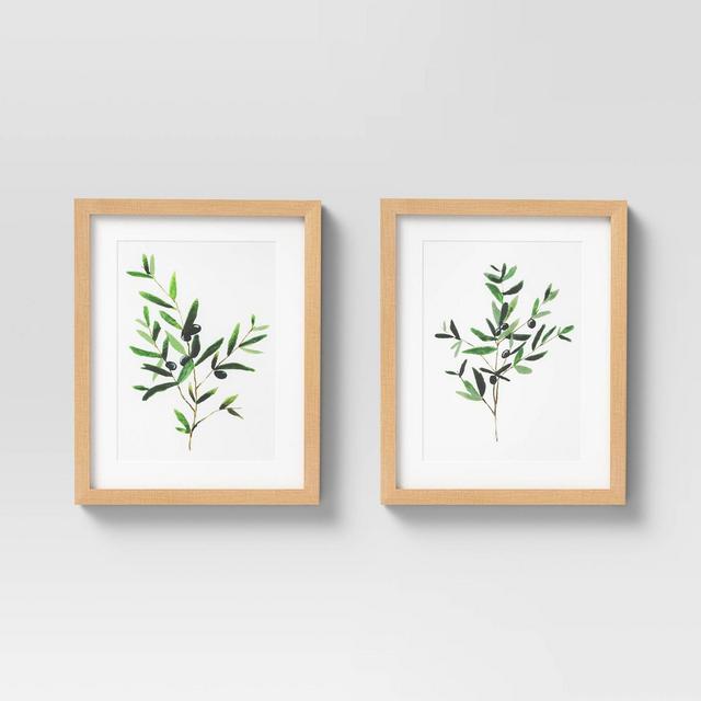 (Set of 2)12" x 15" Olive I Framed Under Glass with Mat - Threshold™