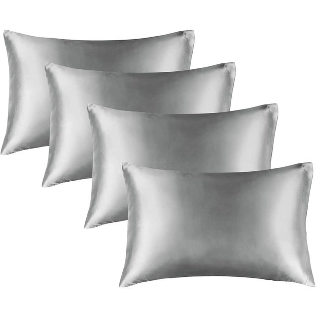 BEDELITE Satin Pillowcase for Hair and Skin, Super Soft Similar to Silk Pillow Cases 4 Pack with Envelope Closure, Cooling Pillowcases for Women Men (20"x36" King Size, Grey)