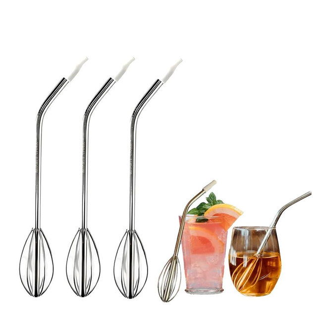 2-in-1 Innovation The Whisk Straw,Stainless steel straw/blender, multi-functional mini blender that easily mixes various ingredients Reusable stainless steel straw with silicone nozzle and blender (3)