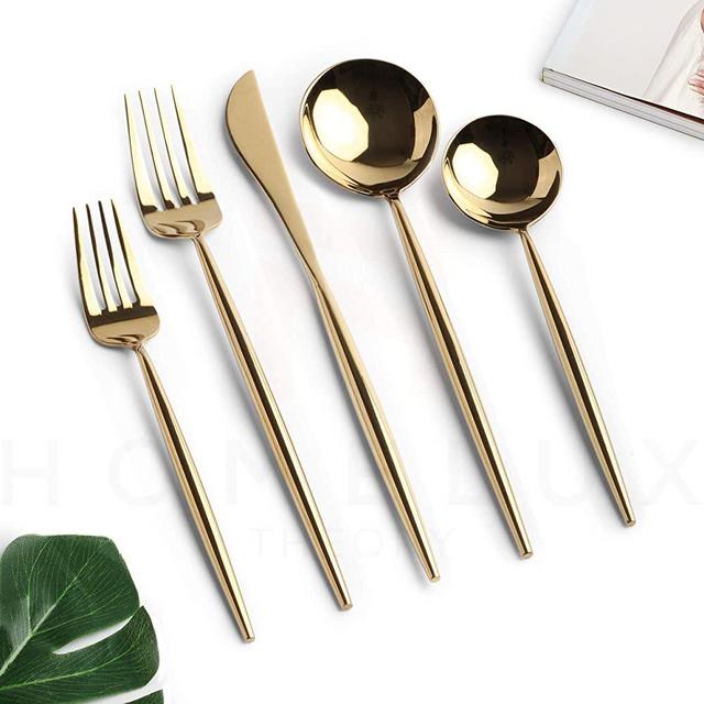 Homelux Theory 18/10 Gold Stainless Steel Flatware Silverware Cutlery Set | 5-piece Adaline Royal Modern Kitchen Utensils | BEST Birthday Wedding Gift | (2 sets, Gold mirror polish)