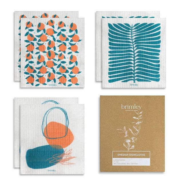 brimley Pack of 6 Reusable Swedish Dishcloths, Cellulose Sponge Cloths, Eco-Friendly Absorbent Dish Cloth, 100% Biodegradable (Orange)