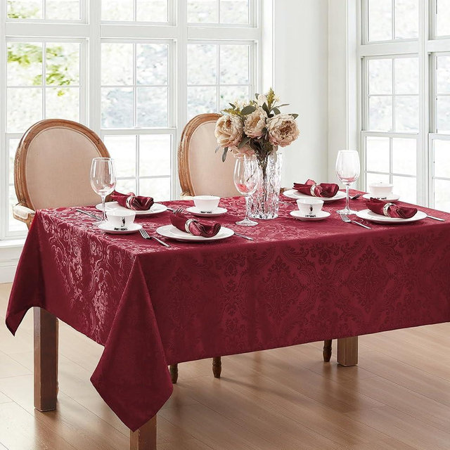 Elrene Home Fashions Caiden Elegance Damask Waterproof, Stain & Wrinkle Resistant Fabric Tablecloth, 60" x 120" Oblong/Rectangle, Cranberry