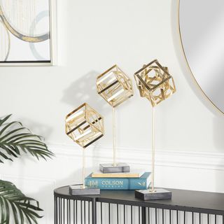 3-Piece Marble Contemporary Golden Sculpture Set