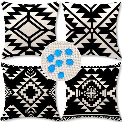 Cirzone Outdoor Pillow Covers 18x18 Set of 4 Morden Black Geometric Patterns Waterproof Throw Outdoor Pillows Boho Decorations for Funiture Patio Garden Home