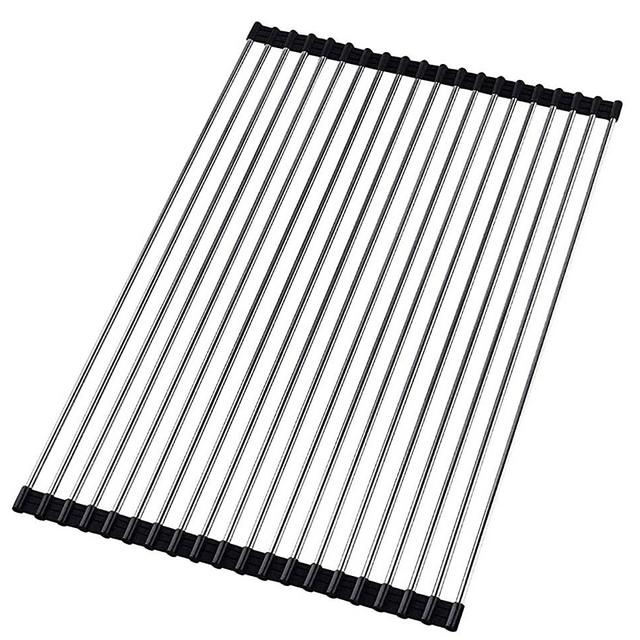 17.8" x 14.2" Wide Roll up Dish Drying Rack over the Sink Folding Dish Rack Portable Dish Drainers for Kitchen Sink Counter Roll-up Drying Rack RV Foldable Dish Drying Rack By Ahyuan (Black)