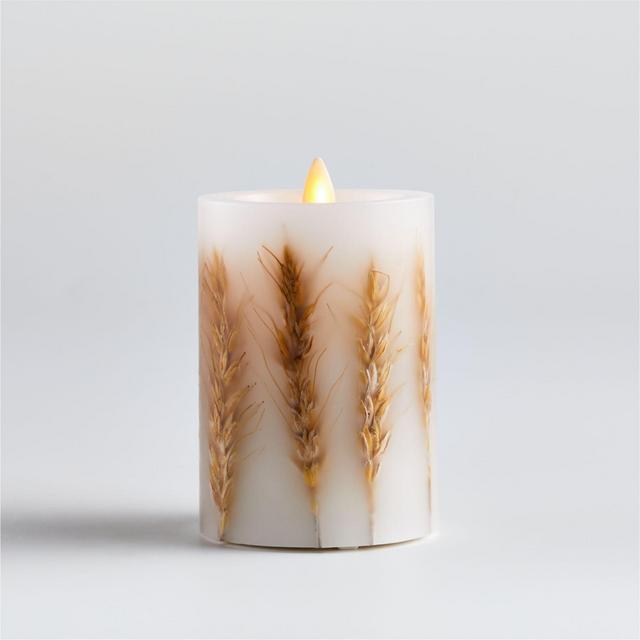 Flickering Flameless 3?x4? Wheat Inclusion Wax Pillar Candle.