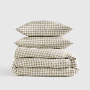 European Linen Duvet Cover Set - Full/Queen Willowleaf Gingham with Shams