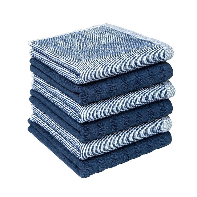 Bumble Premium Dish Cloths 13"x13" (6 Pack) | 100% Natural Ring Spun Cotton | 400 GSM | Highly Absorbent & Soft |Yarn Dyed & Solid Dyed Terry Dish Cloth Set - Blue