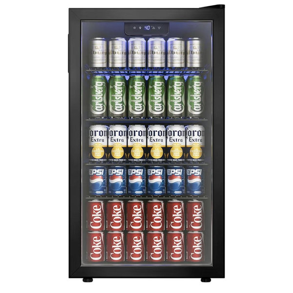 Beverage Refrigerator Cooler, 126 Can Mini Fridge with Glass Door for Wine, Soda Beer, Beverage Cooler for Home, Bar, Office with Adjustable Removable Shelves, Black