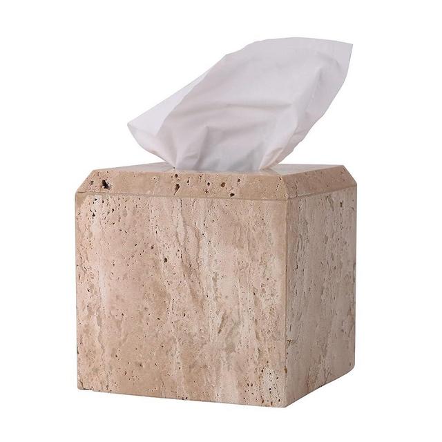 WORHE Tissue Box Cover Holder True Natural Marble Paper Holder Heavy Duty Square Tissue Paper Holder for Bathroom Living Room Bedroom Vanity Kitchen Minimalistic Office Home Decor Beige (TBC145WT)