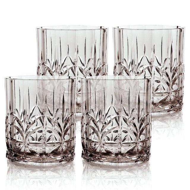 BELLAFORTE Shatterproof Tritan Plastic Short Tumbler, Set of 4, 13oz - Myrtle Beach Unbreakable Crystal Cut Old Fashioned Drinking Glasses for Whiskey - BPA Free - Dishwasher Safe - Grey