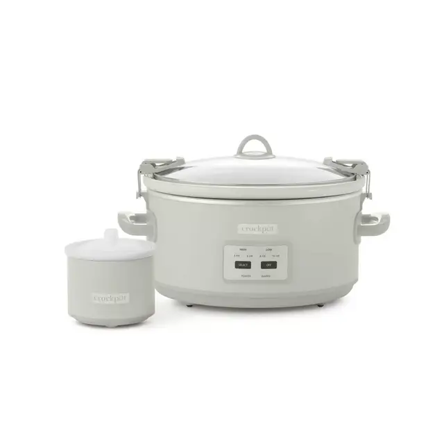 Crock-Pot Designer Series 7qt Slow Cooker with Bonus Little Dipper Mushroom: 4 Settings, Stoneware, Stainless Steel, Keep Warm
