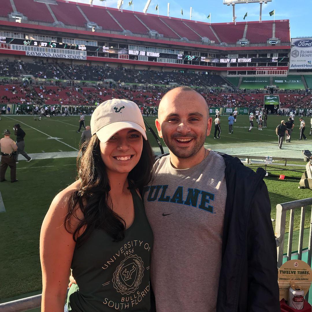 Our alma maters play in the same college football league, which makes football season even more fun for us. (Go Bulls!)