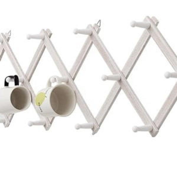 Rustic Wall Mounted Coat Rack with Space Saving Accordion Design, Expandable Wall Mount Coat Rack with 16 Wood Hooks, Modern Farmhouse Wall Décor for Living Room, Entryway(Shabby White)
