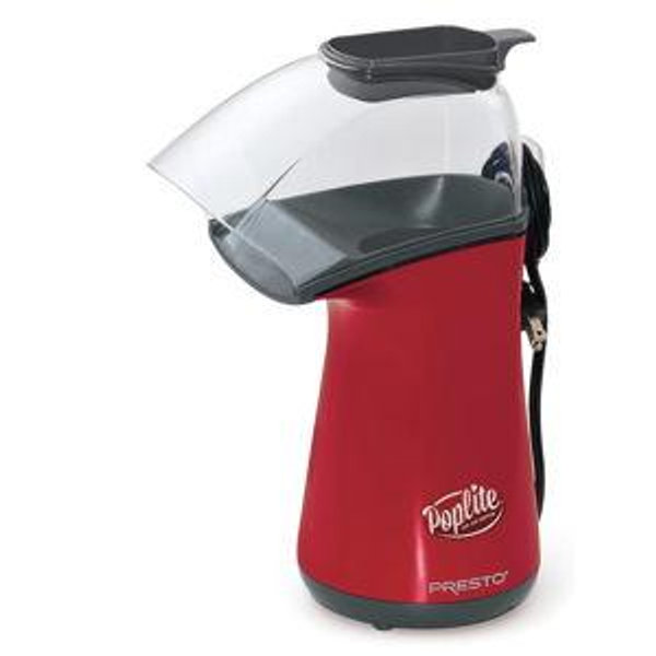 Presto 04863 Poplite Hot Air Popcorn Popper - Built-In Measuring Cup + Melts Butter, Easy to Clean, Built-In Cord Wrap, 18 Cups, Red
