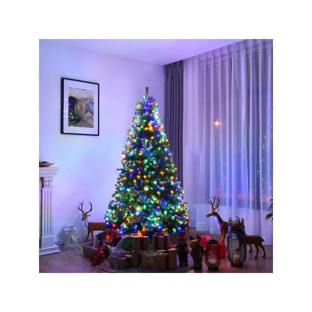 Costway 7Ft Pre-Lit Artificial Christmas Tree Hinged 500 LED Lights