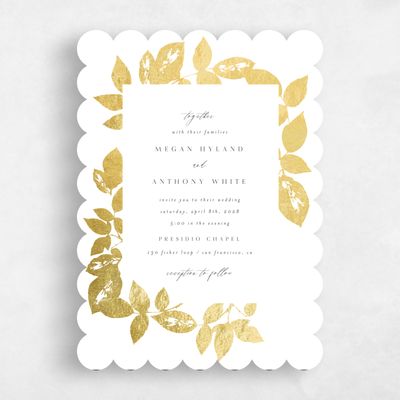 White Scalloped Wedding Invitation - Jasmine Portrait Foil