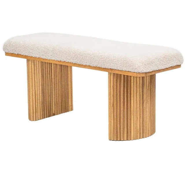 Nordlys Solid Wood and White Bouclé Bench Exotic Boho Entry