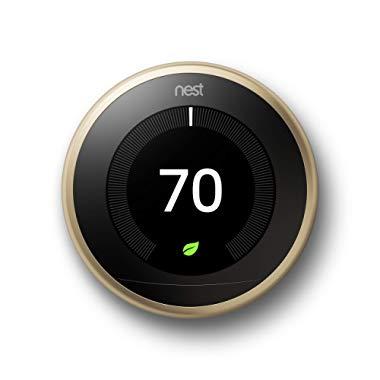 Google, T3032US, Nest Learning Thermostat, 3rd Gen, Smart Thermostat, Brass, Works With Alexa