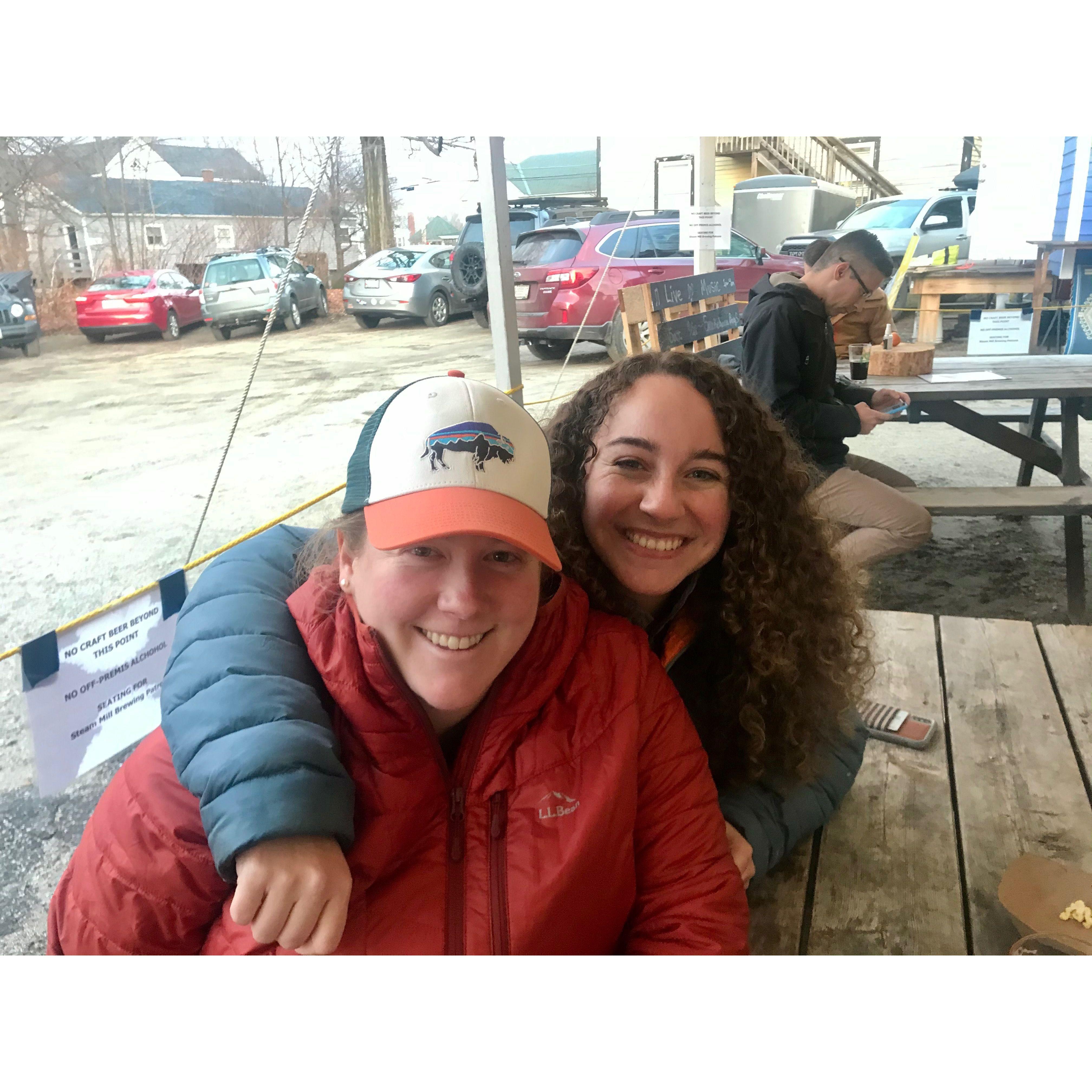 November 2020 - Shannon surprised Elizabeth at her family's house in Bethel, ME. Here they are at Steam Mill Brewery shortly after the surprise