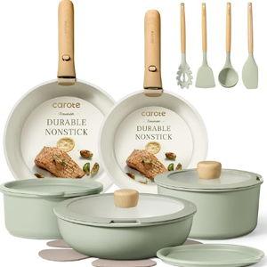 CAROTE Pots and Pans Set, Nonstick Cookware Set 19 pcs Sage Green