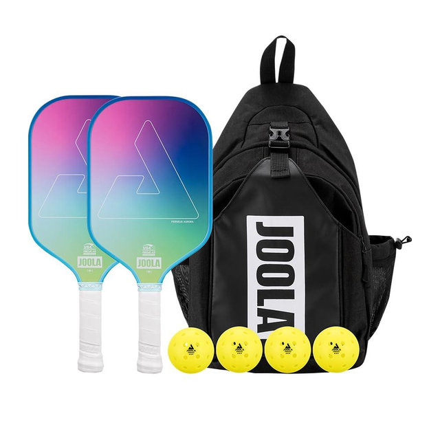 JOOLA Perseus Aurora Pickleball Paddles Set of 2 - Includes: 2 Pickleball Paddles, 4 Balls & Sling Bag - Cold Press Carbon Surface - Lightweight, Beginner Friendly - USAP Approved - NFC Enabled