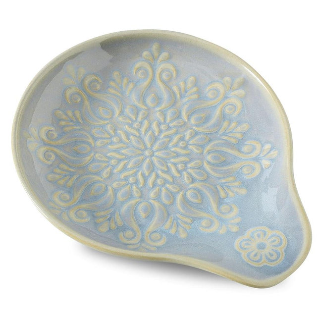 Howise Farmhouse Ceramic Spoon Rests Holder for Kitchen Counter Stove Top (Lightblue-A3)