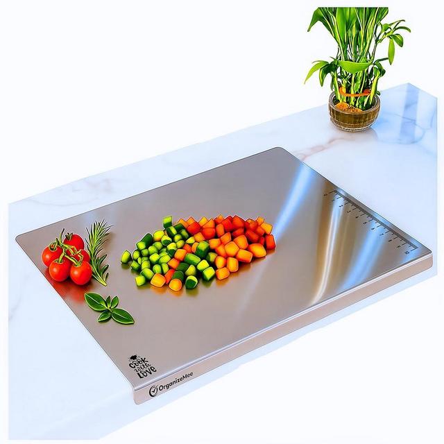 OrganizeMee Stainless Steel Cutting Board (16.53" x 12.59" Inch) Kitchen Worktop Platform Titanium for Vegetables Fruits Healthy Safe Durable, Countertop