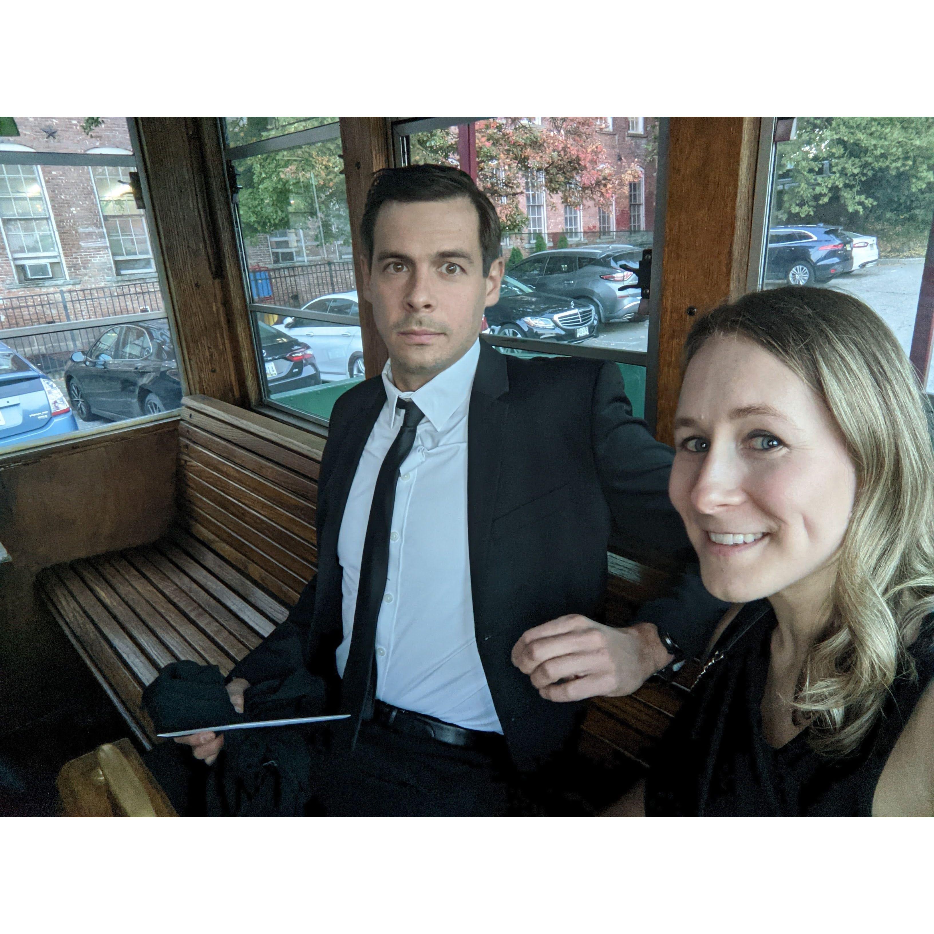 We clean up nice! Trolley to Chris and Tiphanie's wedding