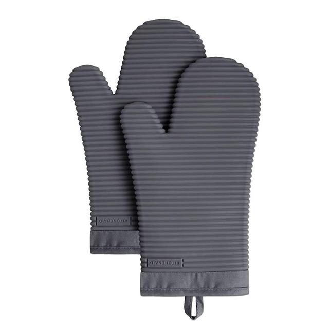 KitchenAid Ribbed Soft Silicone Oven Mitt Set, Charcoal Grey 2 Count