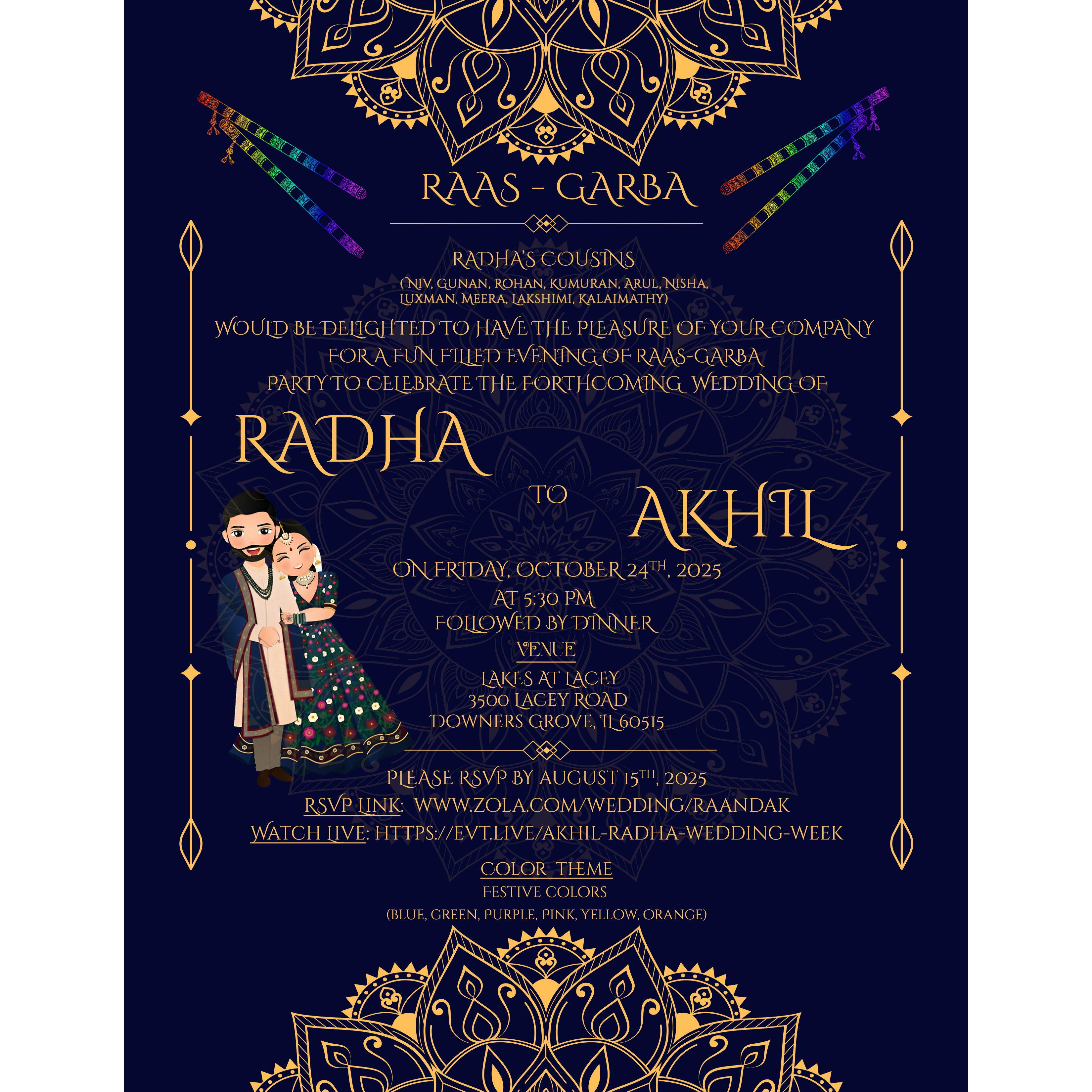 Garba is a vibrant and energetic folk dance peromed in a circle, originating from Gujarat, India. Garba is often followed by or incorporated with Dandiya Raas, a dance using wooden sticks (dandiyas).