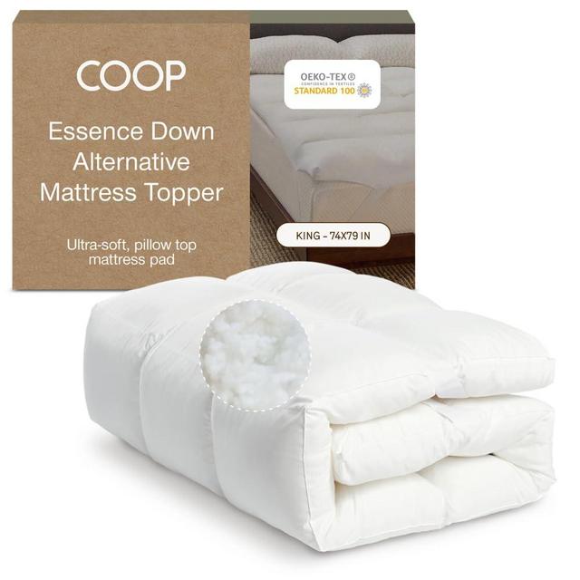 Coop Home Goods Essence Down Alternative Mattress Topper King, Plush 2-Inch Gusset and Baffle Box Design for Even Support and Comfort, Premium Bed Topper for Pressure Relief, Oeko-TEX Certified
