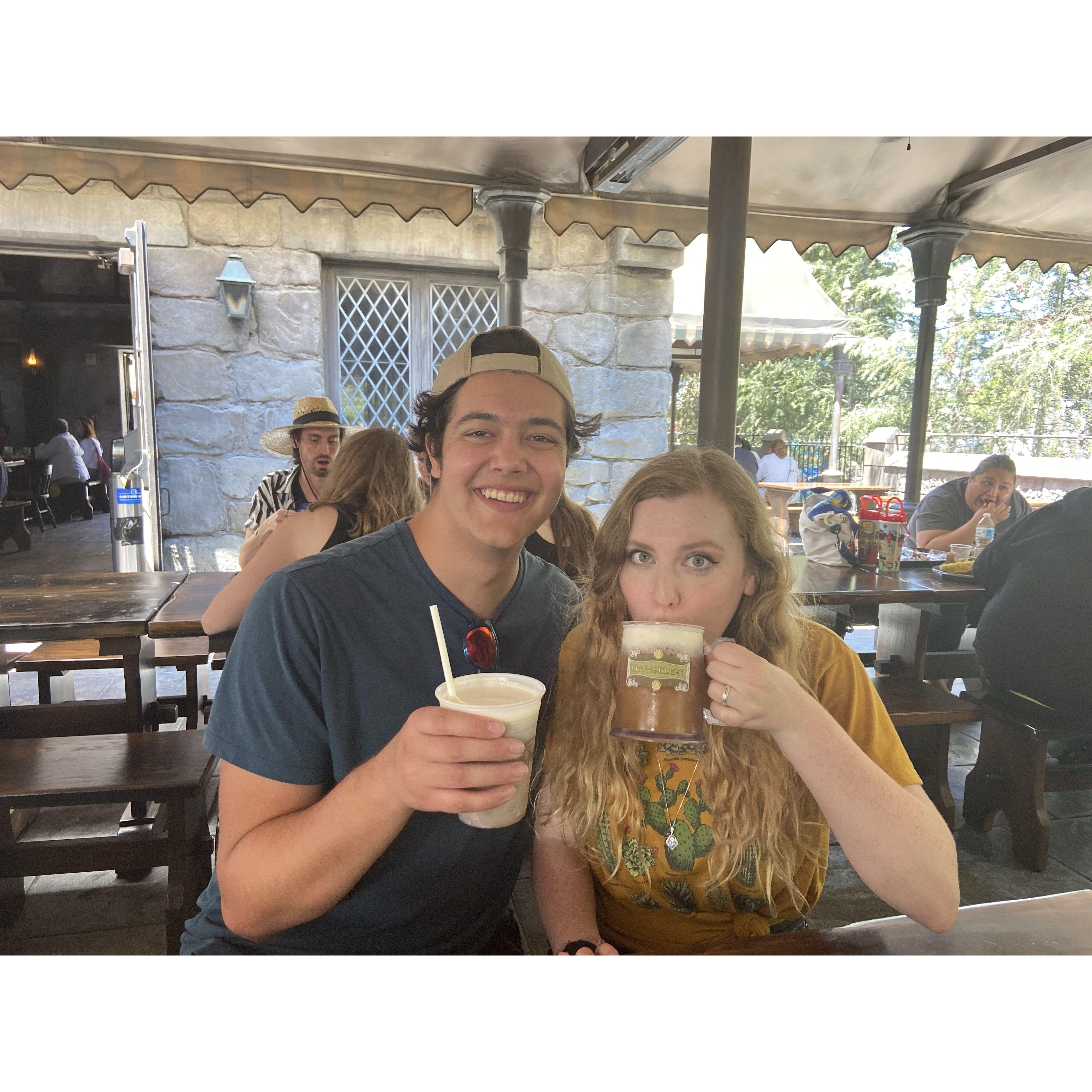 Chugging butterbeers in at Universal Studios