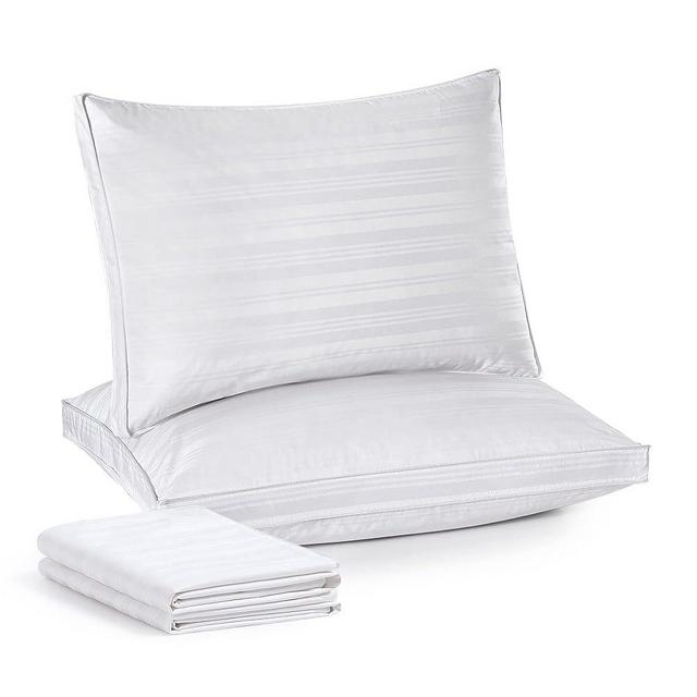 puredown® Goose Feathers and Down Pillows with Gusseted 2 Outer Protectors, Cotton Fabric, White, Standard/Queen Size, Set of 2