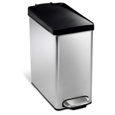 simplehuman 10 Liter Step-On Trash Can - Brushed Stainless Steel with Black Plastic Lid