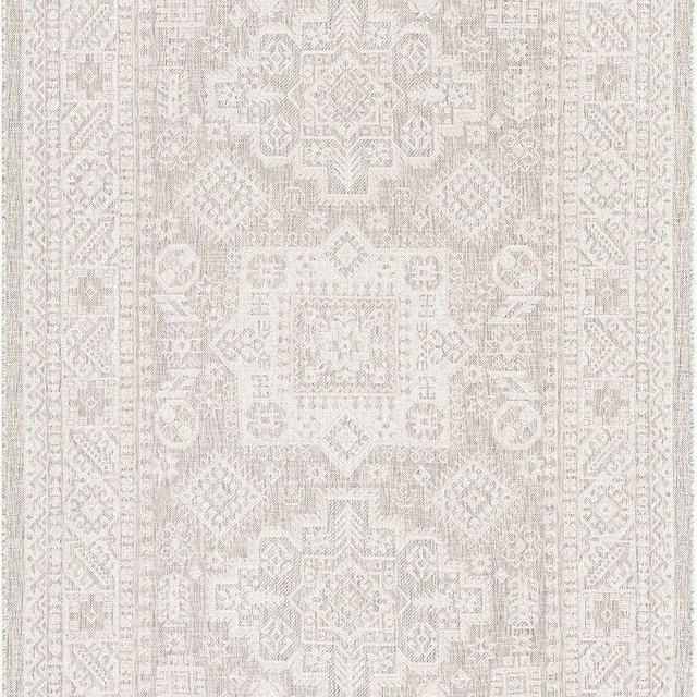 Rugs.com Outdoor Aztec Collection Rug – 6' x 9' Light Gray Flatweave Rug Perfect for Living Rooms, Large Dining Rooms, Open Floorplans