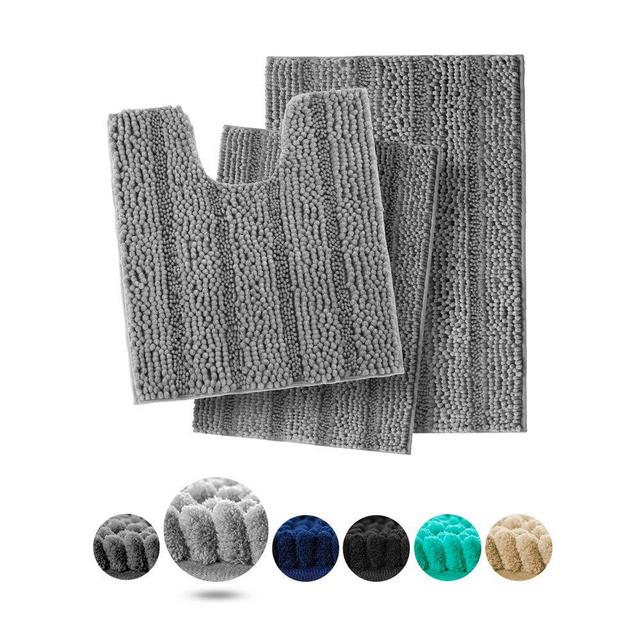 IM Home Extra Soft Light Grey Bathroom Rugs and Mats Set 3 Piece, Bathroom Rug Set Light Gray, Thick Chenille Bath Rugs Non Slip, Absorbent Shaggy Bath Mats for Bathroom, Machine Washable
