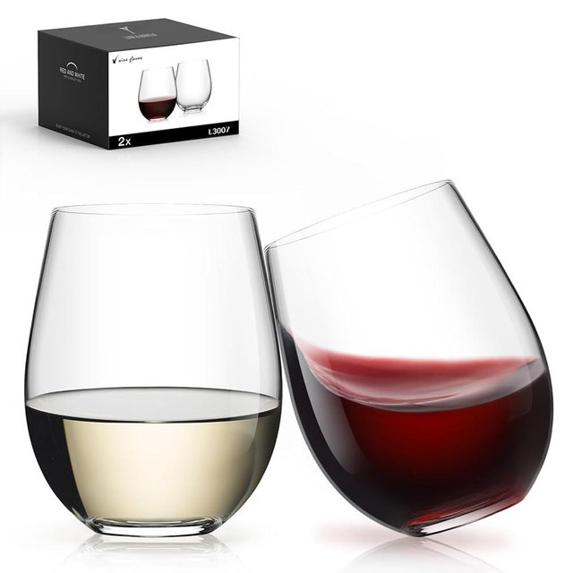 LUNA & MANTHA Stemless Wine Glasses Set of 2, 18oz Crystal Red White Wine Glasses for Daily Use, Hosting, Home Bar, Evening Party, Birthdays, Shower, Housewarming Gift, Clear