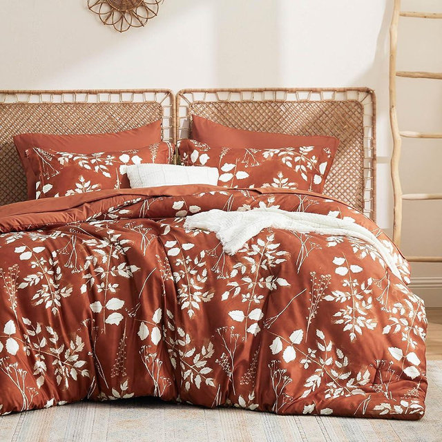Bedsure Queen Comforter Set - 7 Pieces Floral Terracotta Soft Bedding Sets, Queen Bed in a Bag with Botanical Flowers Comforter, Sheets, Pillowcases & Shams