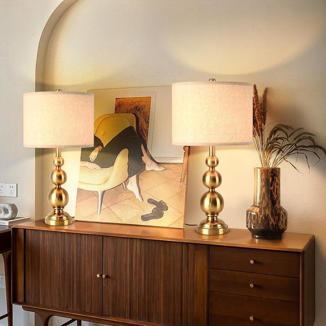Ziqqeelam Gold Table Lamp Set of 2, 24.4" Table Lamps for Living Room, Gold Tall Skinny Table Lamps, Modern Buffet Lamp for Bedroom Bedside, Nightstand, Desk, End Table, Entry Way