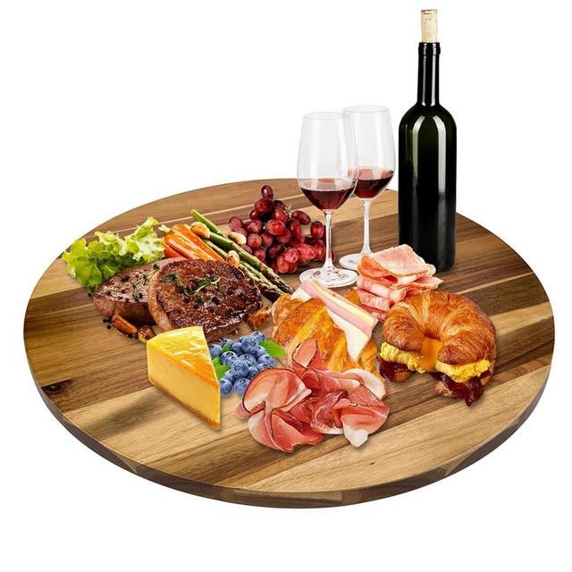 30'' Acacia Wooden Lazy Susan with 360 Rotation for Dining Table Top,Extra Large Wooden Serving Tray with Heavy Duty Rotating Wheel for Kitchen,Dining Table