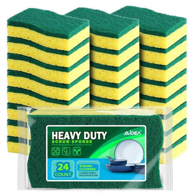 AIDEA Heavy Duty Scrub Sponge-24Count, Sponges for Dishes, Cellulose Sponge, Cleans Fast Without Scratching, Cleaning Everyday Jobs Pots, Pans