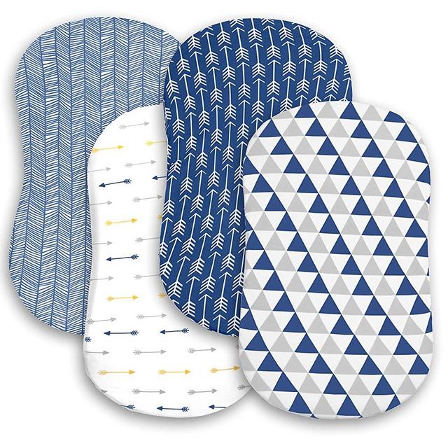 Bassinet Bed Sheets – Premium Bassinet Fitted Sheets 4 Pack – 100% Jersey Knit Cotton Cradle Sheets – Bassinet Bedding for Standard Size Oval or Halo Bassinet Pads – Bassinet Sheet for Boy & Girl