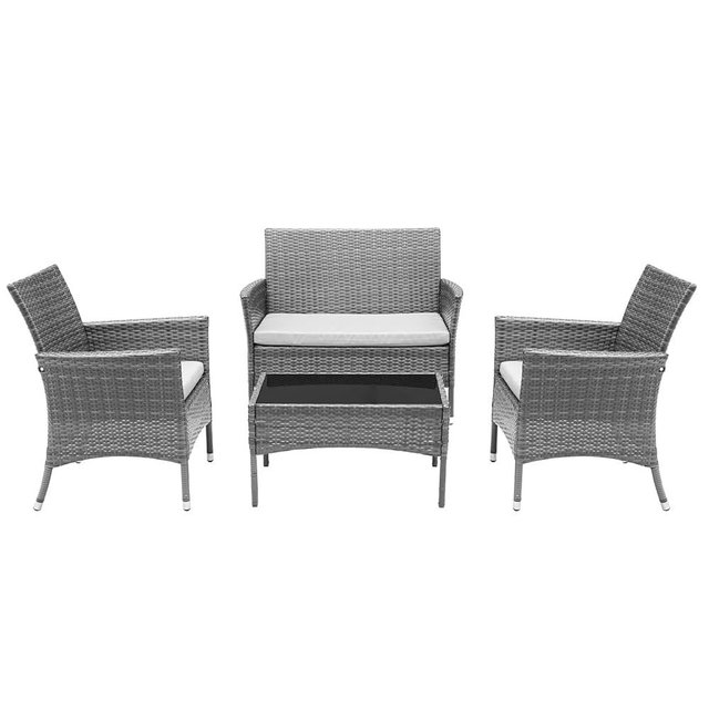 3D MATRIX Patio Furniture Set 4 Pieces Outdoor Rattan Chair Wicker Sofa Garden Conversation Bistro Sets for Yard, Pool or Backyard Gray/Beige